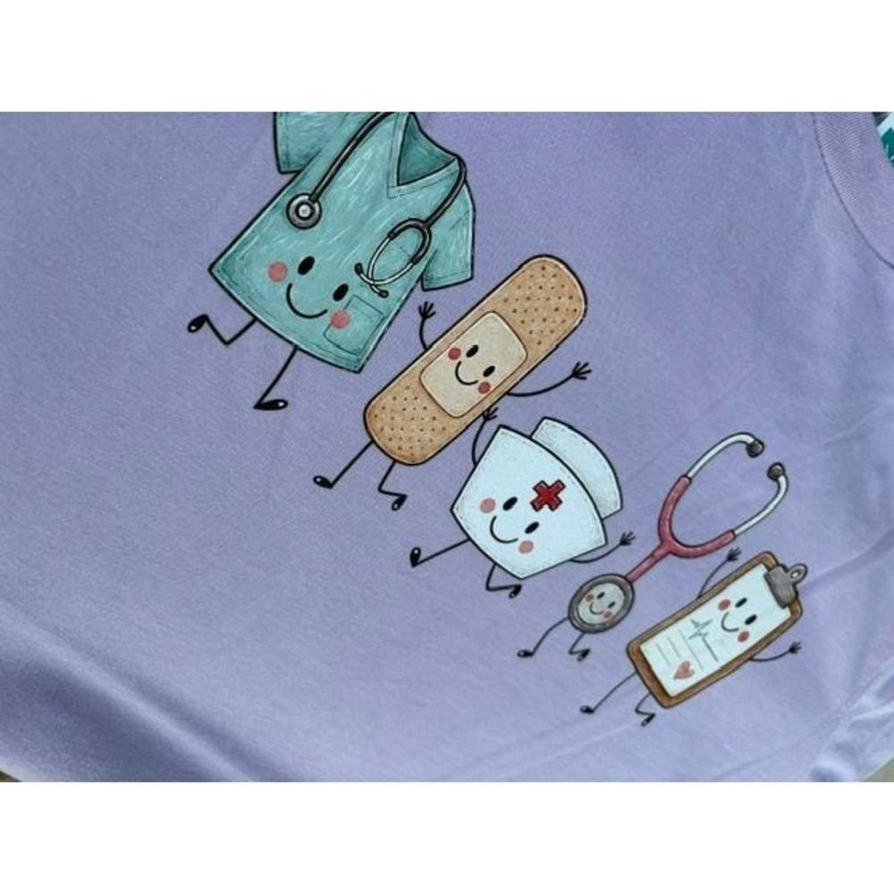 Lavender Medical Crew Graphic Tee Nurse Scrub Life Lilac Short Sleeve Shirt M - Picture 3 of 3